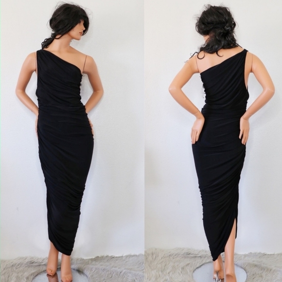 REVOLVE - Norma Kamali | Black Diana One Shoulder Asymmetrical Gown Maxi Dress - Picture 4 of 12